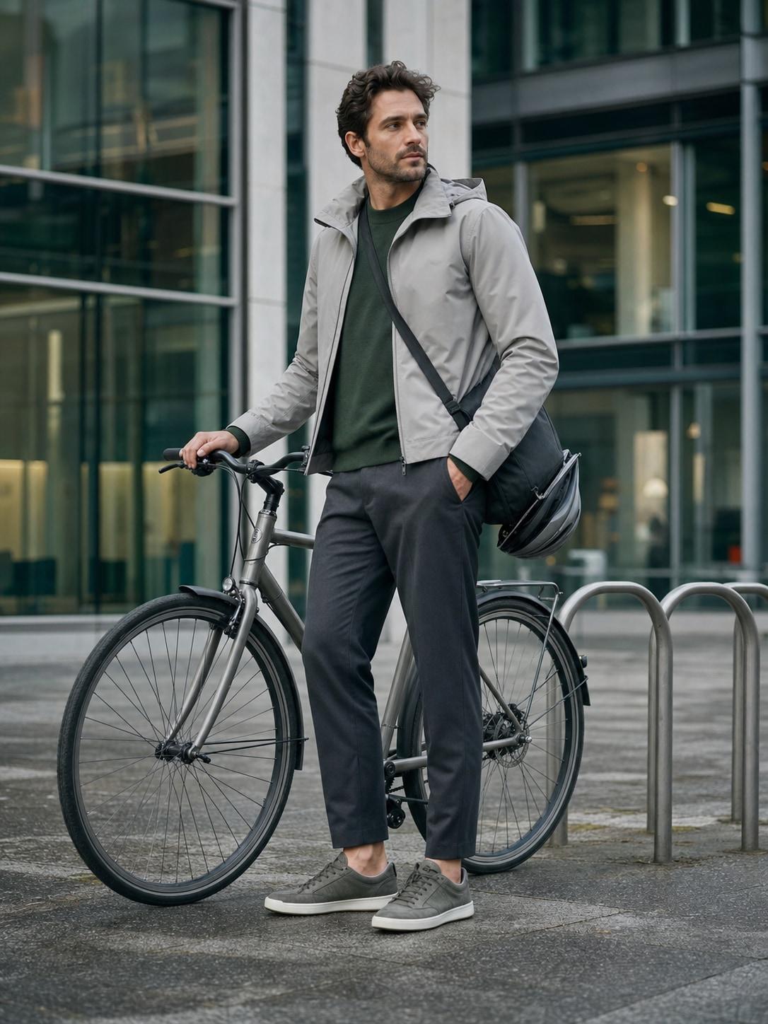 Urban Cycling Commute Outfit Editorial Prompt