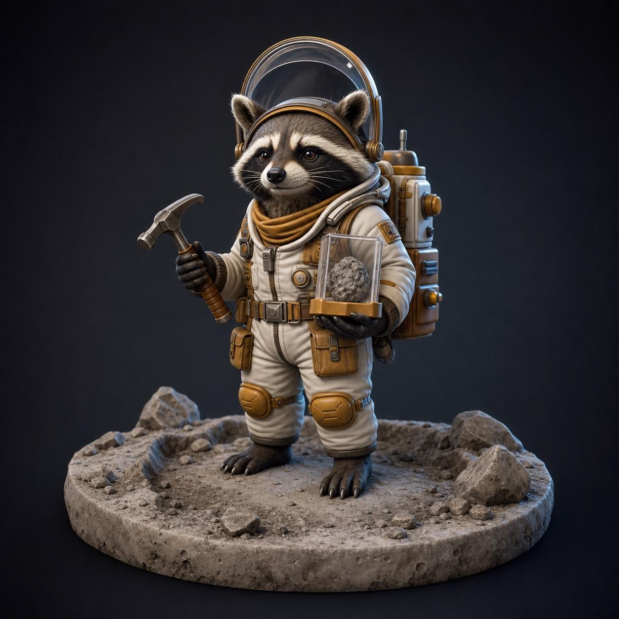 Lunar Geologist Raccoon Resin Figure Prompt