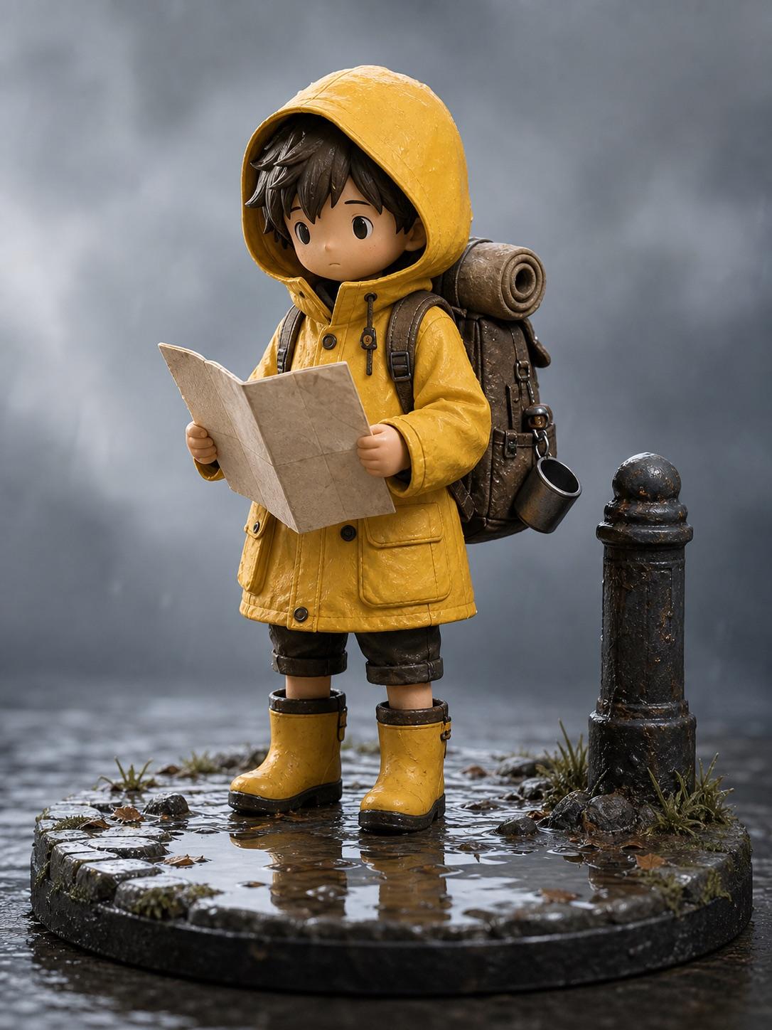 Raincoat explorer collectible figure prompt