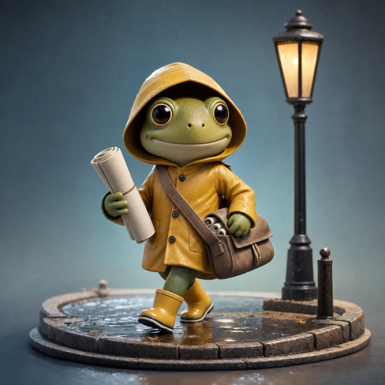 Raincoat Frog Courier Designer Toy Prompt