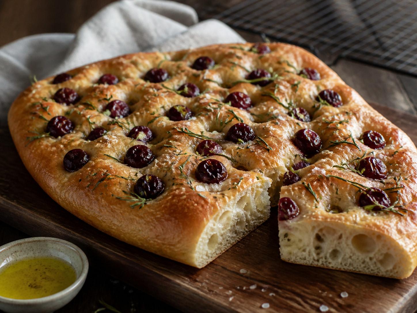 Roasted Grape Rosemary Focaccia Food Photography Prompt