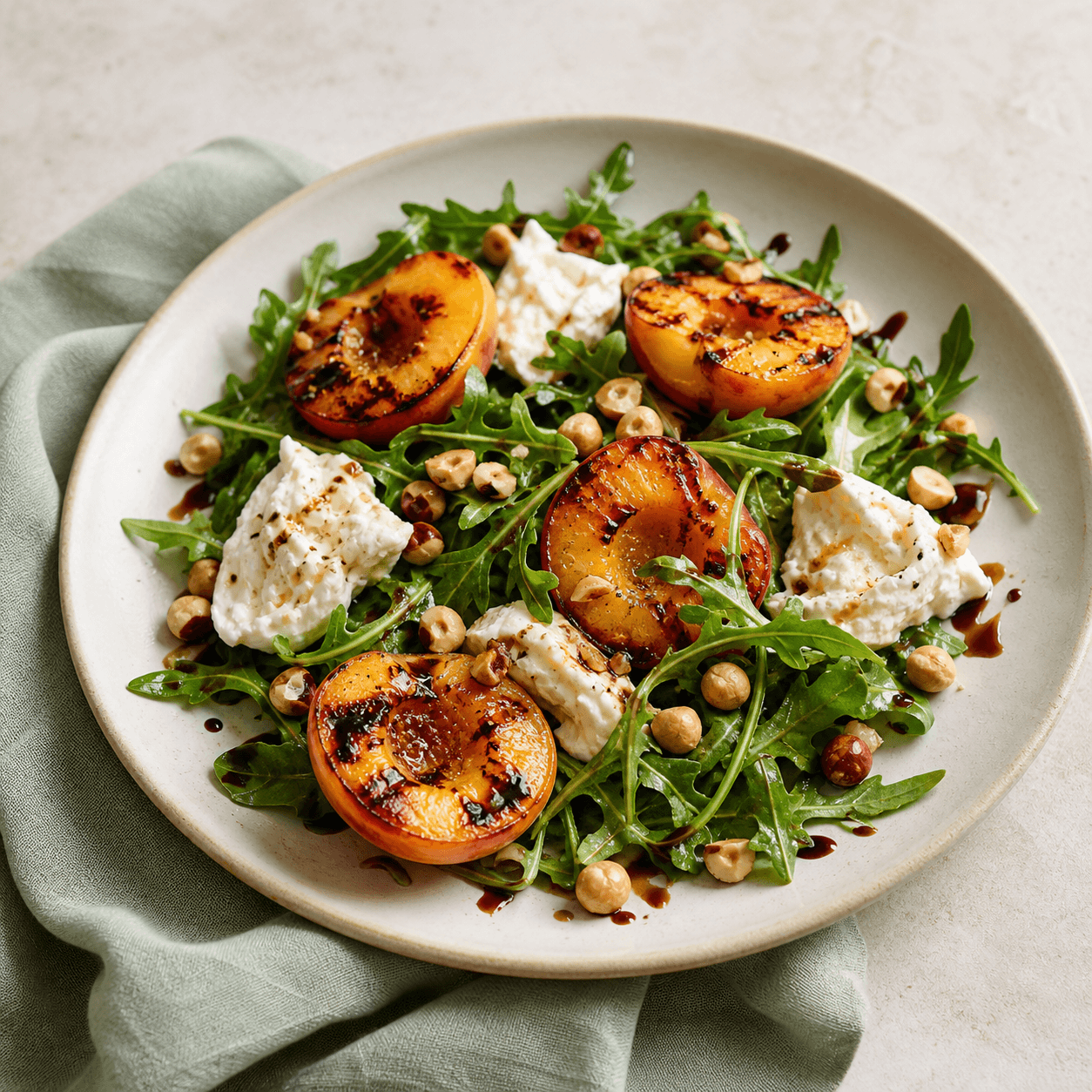 Grilled Peach and Burrata Salad Food Prompt
