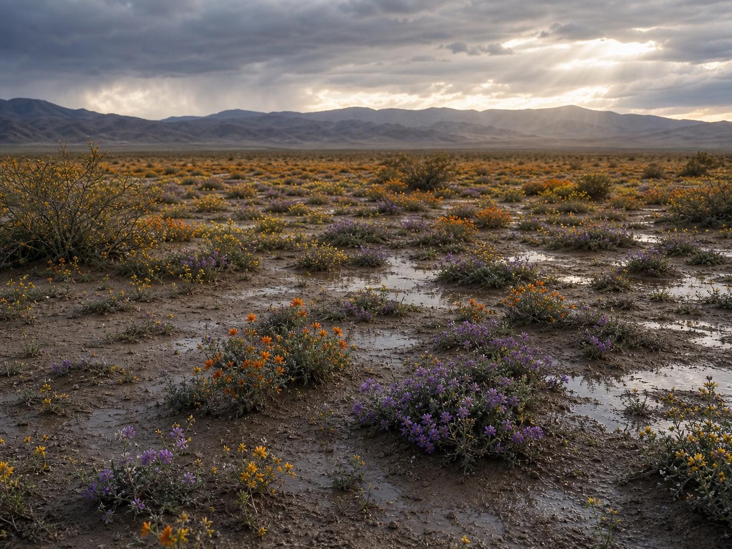 Desert superbloom after rain prompt