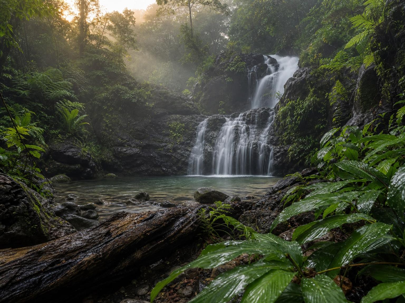 Tropical Rainforest Waterfall Mist Nature Photography Prompt