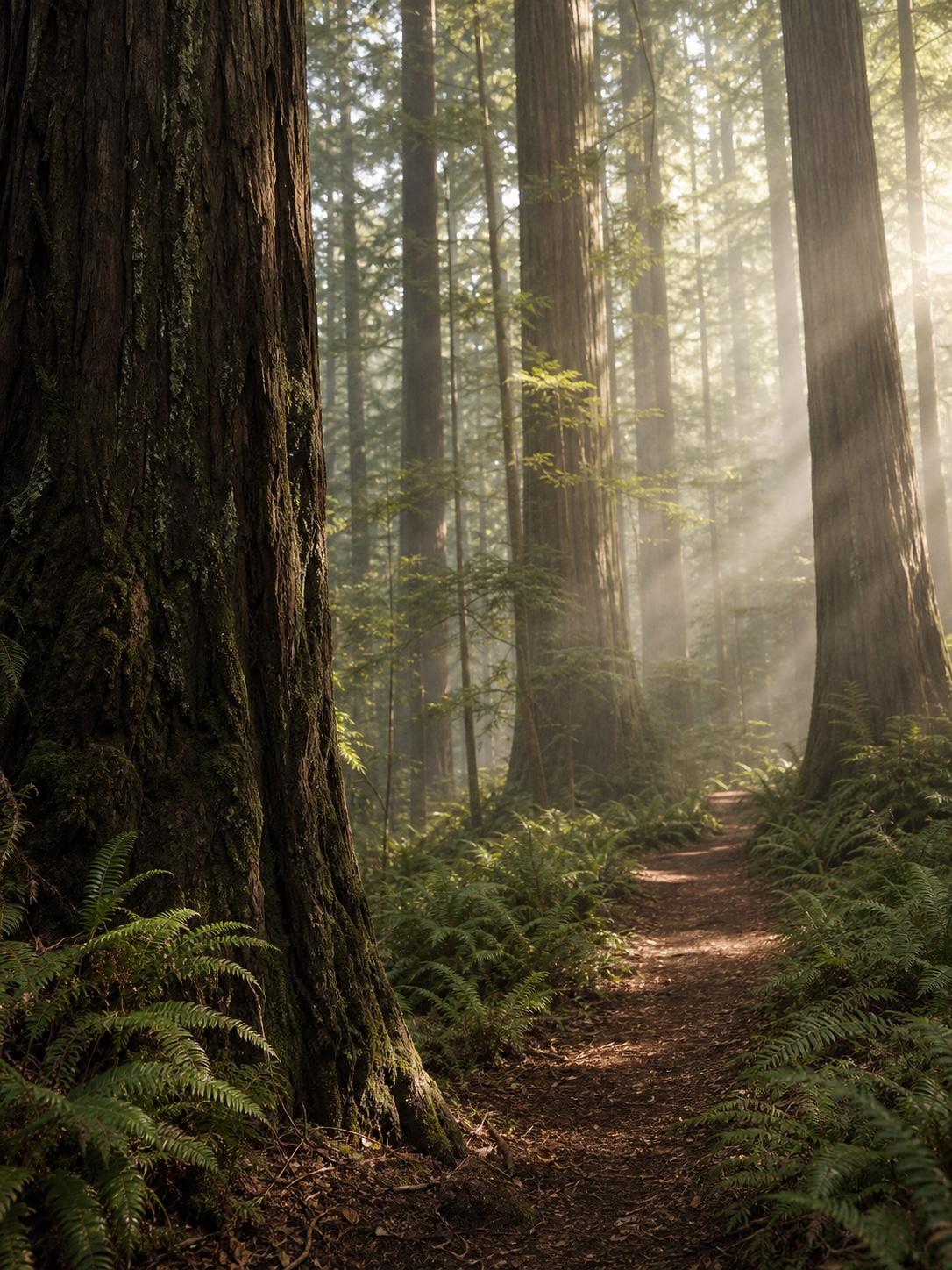 Morning mist redwood forest prompt