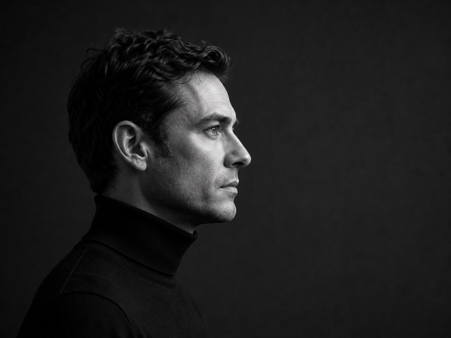 Fine art black and white profile portrait prompt