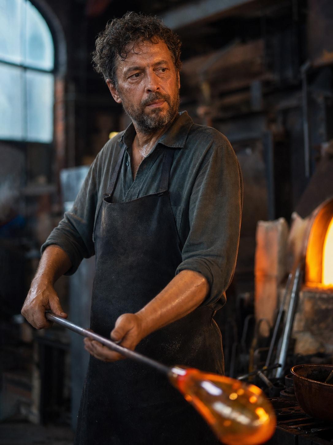 Glassblower Artisan Environmental Portrait Prompt