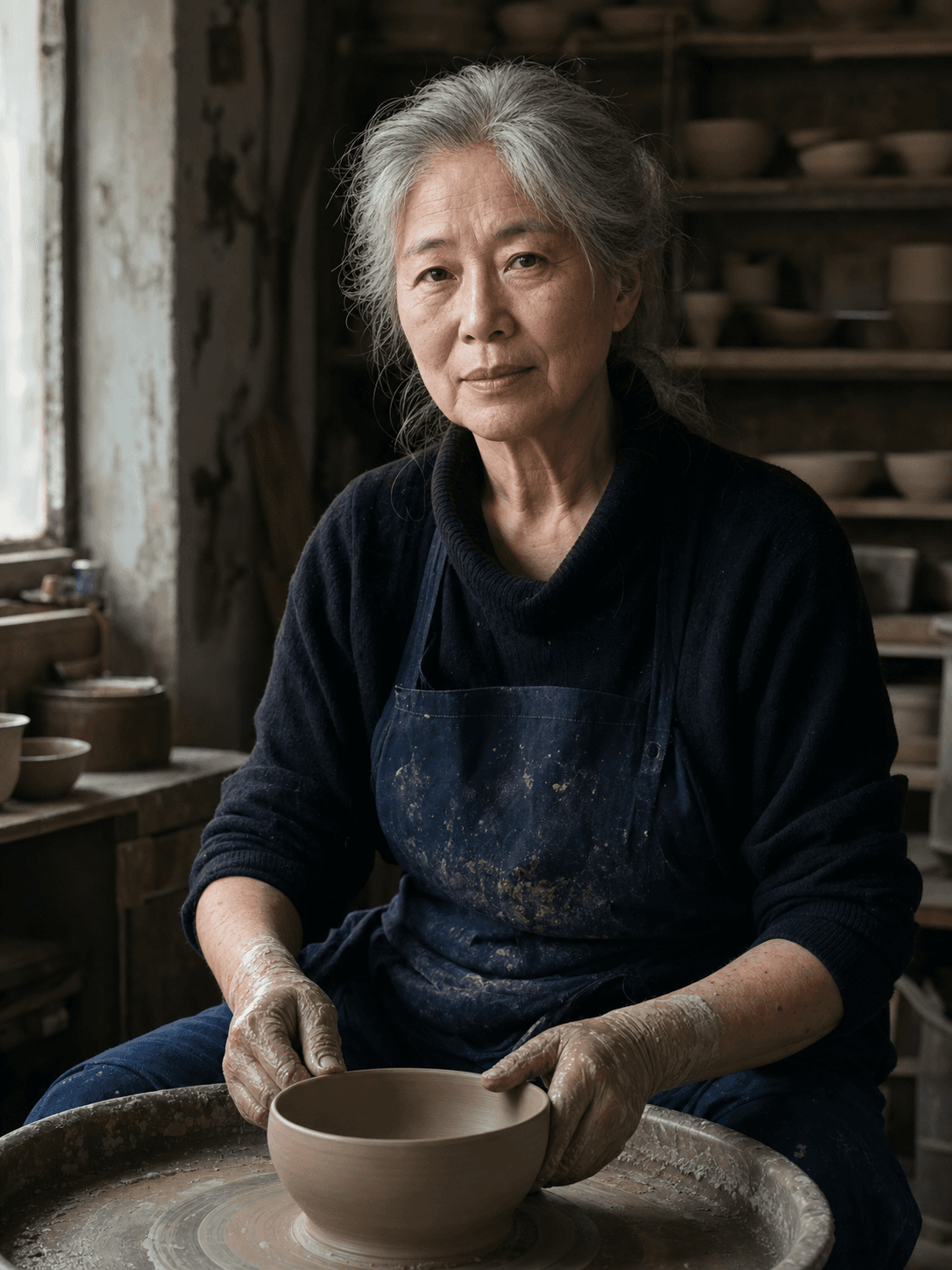 Silver Haired Ceramic Artist Portrait Prompt