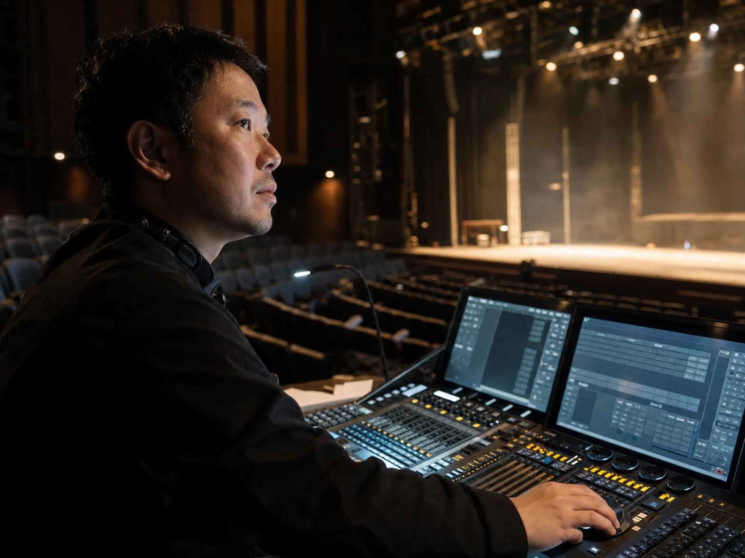 Theater Lighting Designer Environmental Portrait Prompt