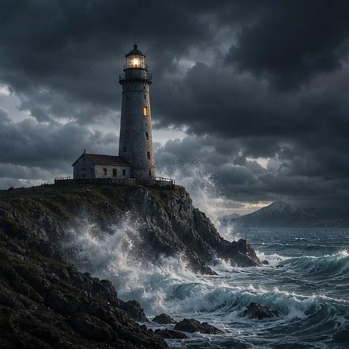 Cliff Lighthouse Storm Scene Prompt