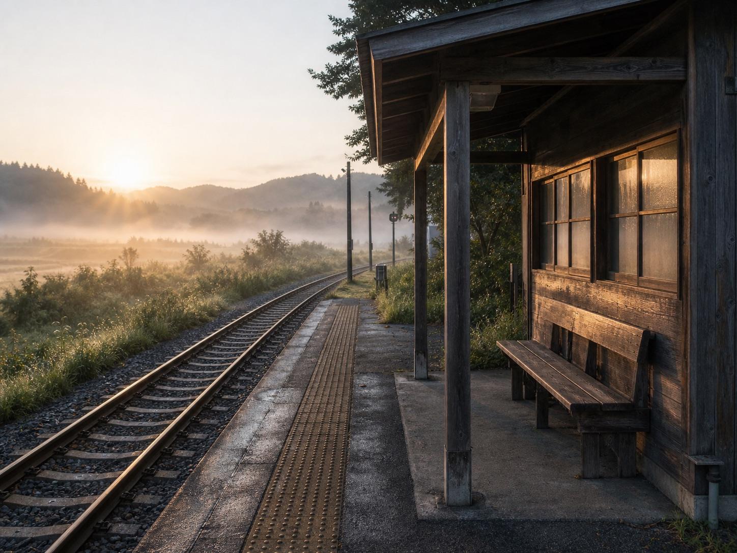 Rural morning train platform scene prompt