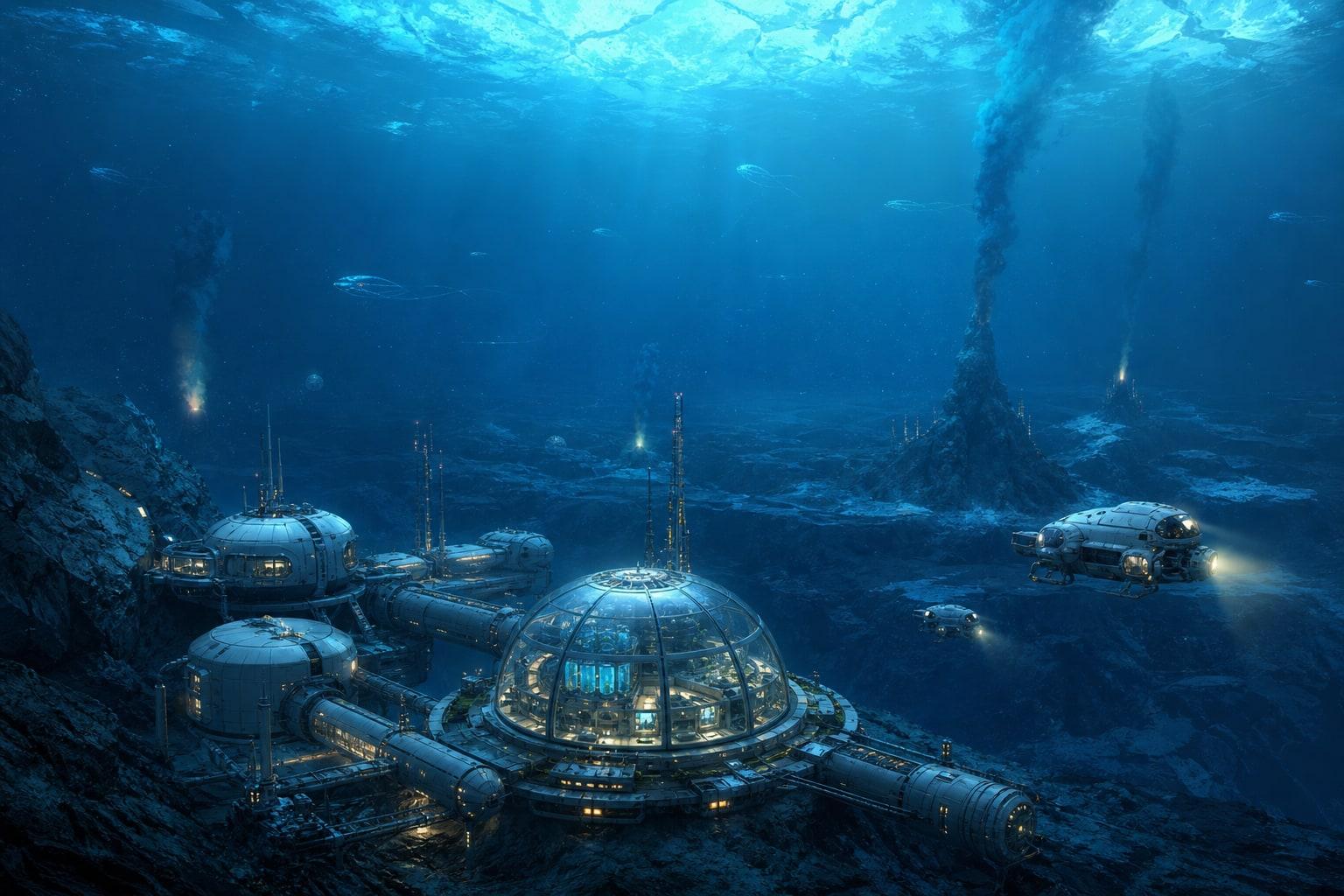 Alien Ocean Deep Sea Research Base Sci Fi Prompt