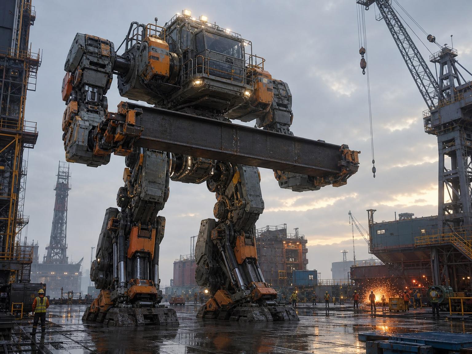 Heavy Industrial Construction Mecha Concept Art Prompt
