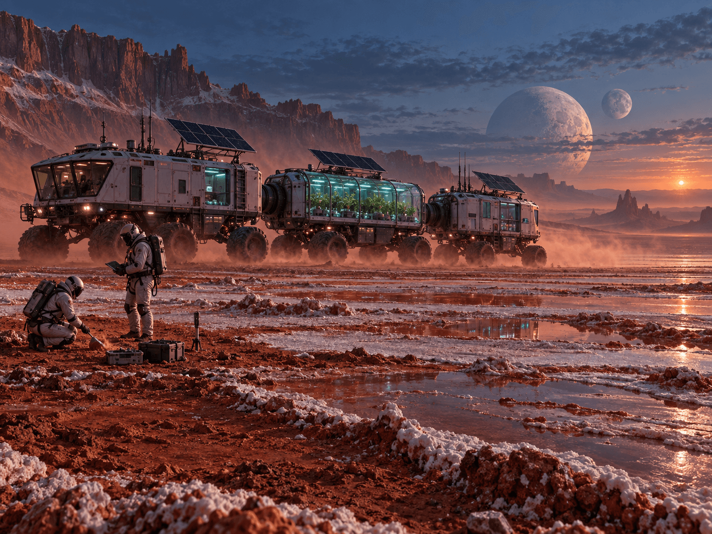 Solar Research Caravan on Alien Salt Flats Prompt