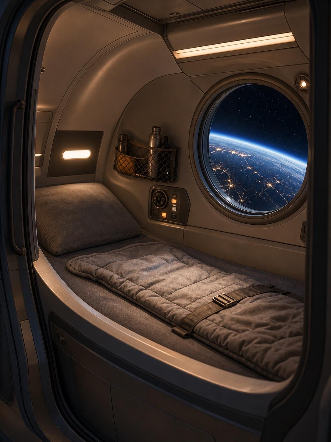 Low Earth orbit sleep pod sci-fi prompt