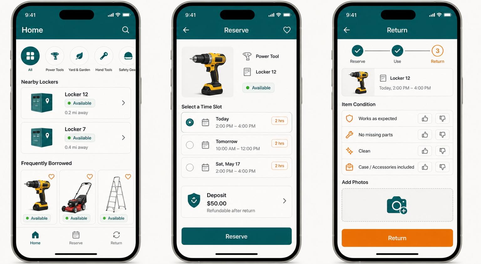 Community Tool Locker Management Mobile App UI Prompt