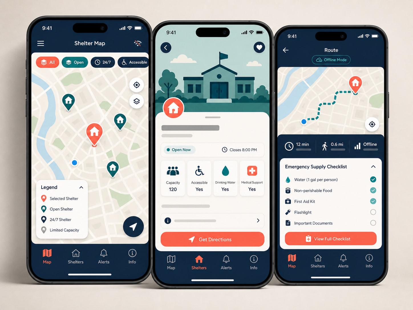 Community Emergency Shelter Map Mobile App UI Prompt