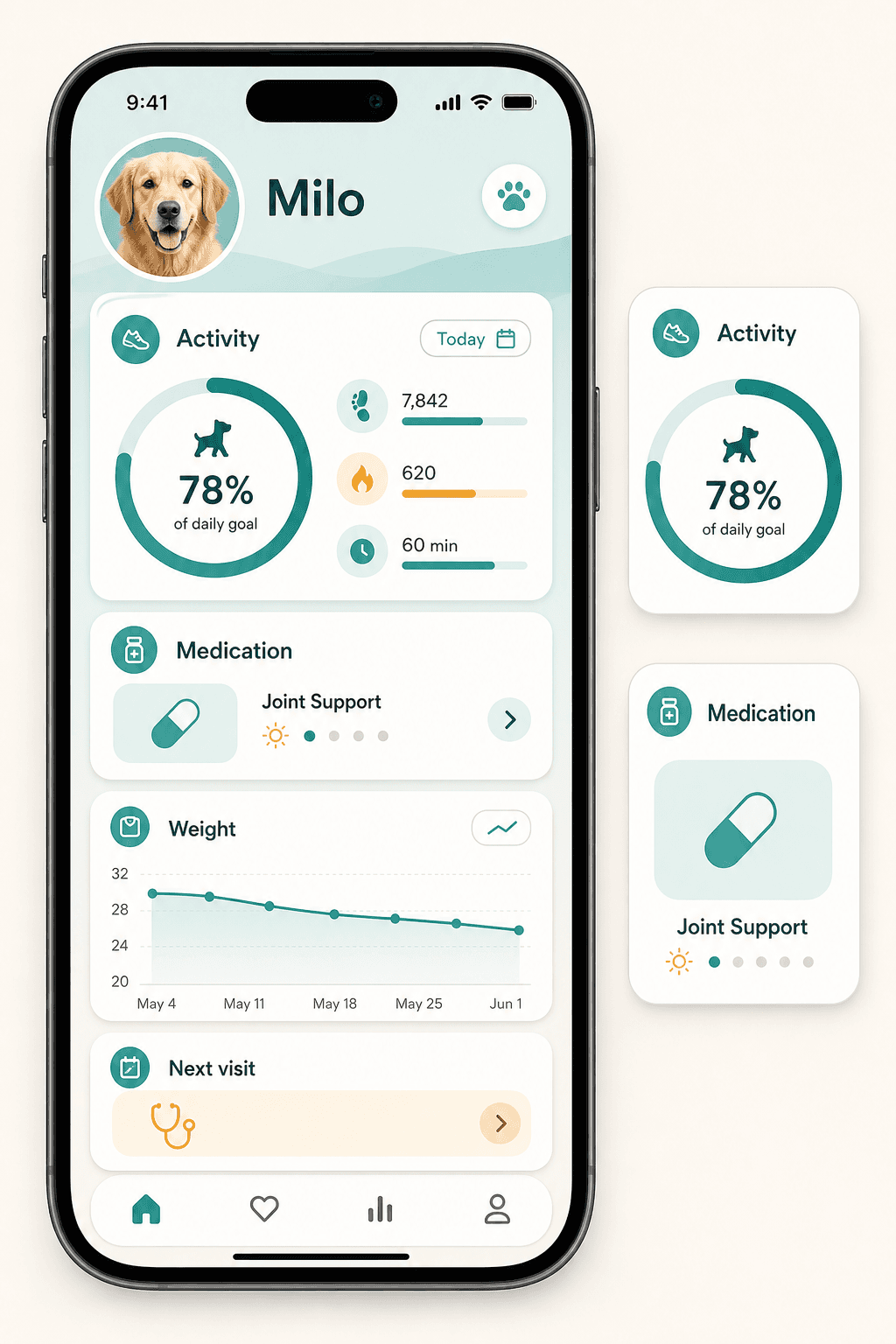 Pet Health Tracker Mobile App UI Prompt