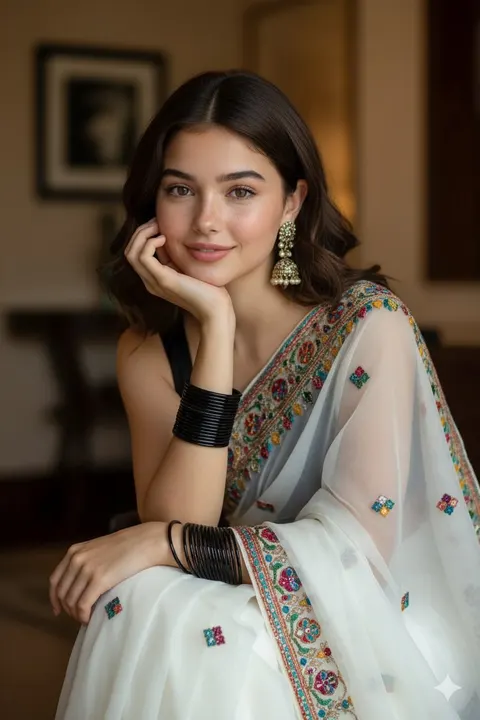 Ultra-realistic saree editorial portrait prompt