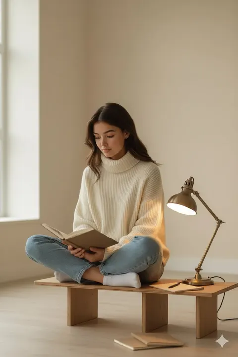Cozy window coffee portrait prompt