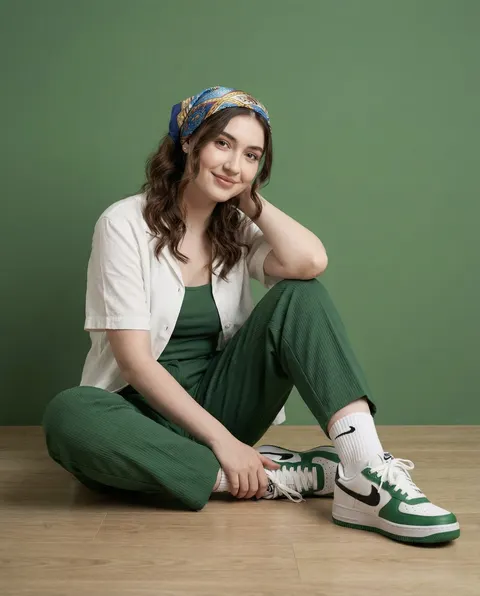Green backdrop sporty lifestyle portrait prompt