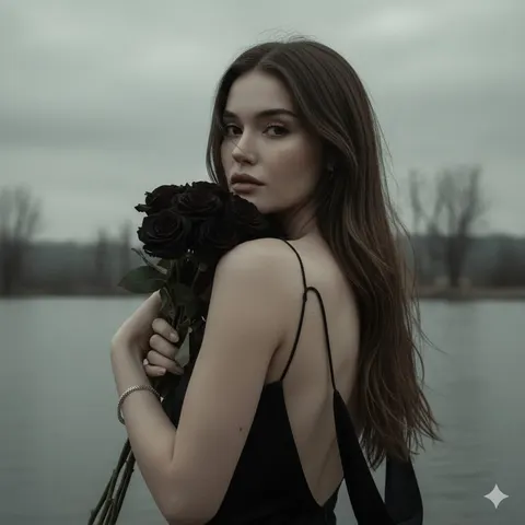 Gothic lakeside over-shoulder portrait prompt