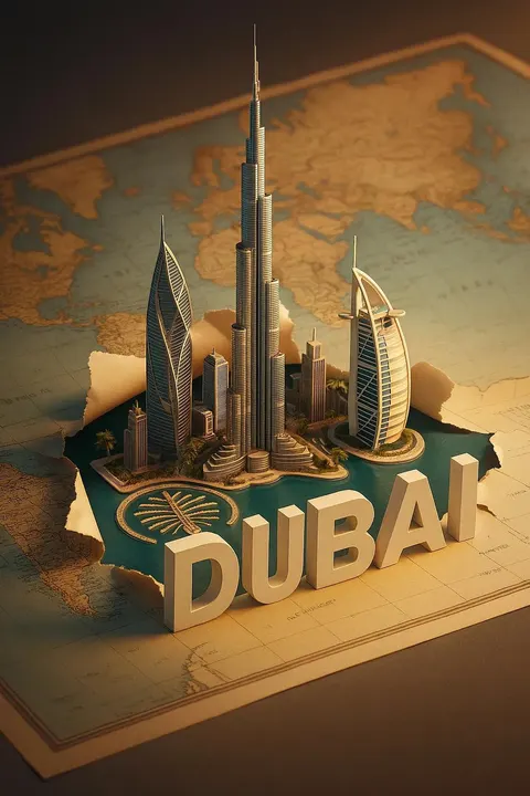Torn map miniature city travel poster prompt