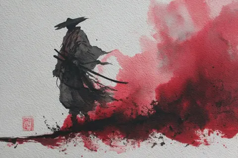 Japanese ink samurai in mist prompt