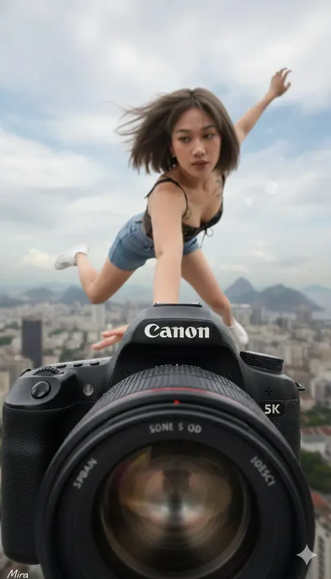Action forced-perspective portrait prompt