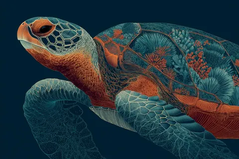 Geometric sea turtle underwater prompt