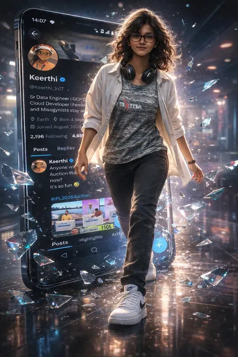 Cinematic figure stepping out of X phone prompt