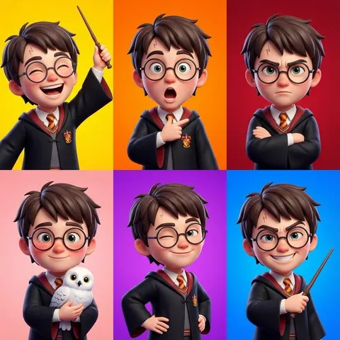 3×2 stylized 3D caricature collage prompt