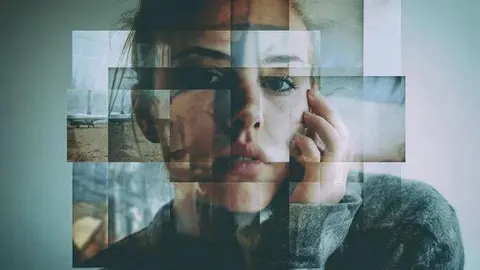 Moody mosaic cubist portrait prompt