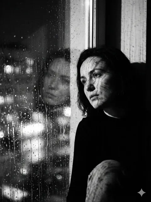 Rainy night window noir portrait prompt