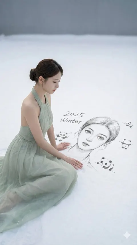 Winter snow sketch fine-art portrait prompt