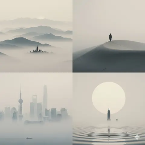 Minimal atmospheric monochrome 4-panel grid prompt