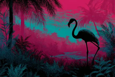 Tropical flamingo silhouette prompt