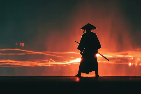 武士剪影胶片提示词