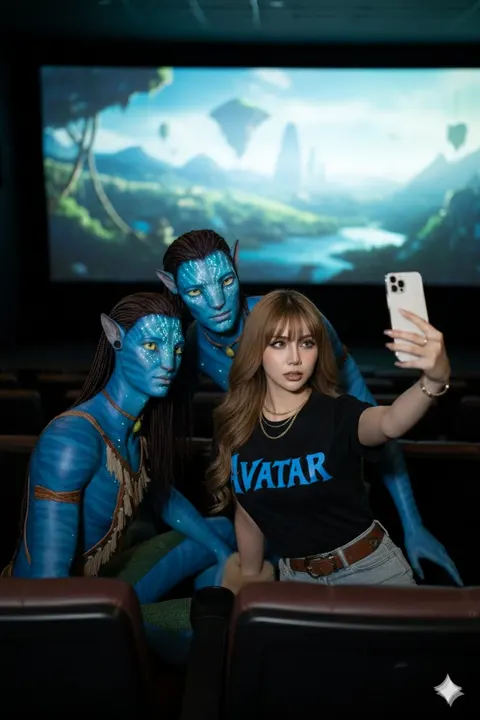 Cinema selfie with Avatar characters prompt