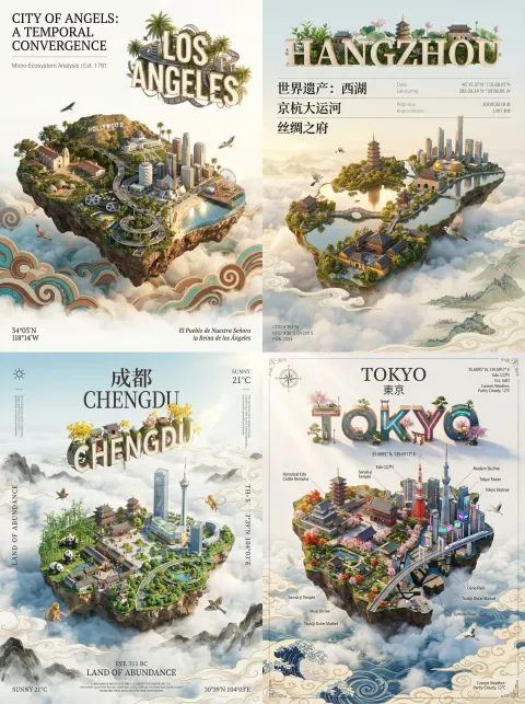 云上海岛城海报提示词