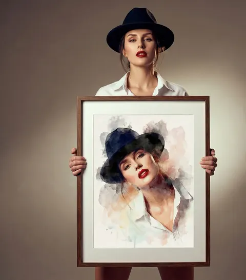 Editorial framed watercolor self-portrait prompt
