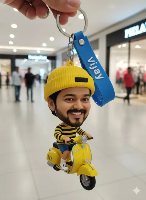 Yellow scooter keychain caricature prompt