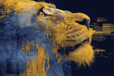 Data mosh lion bio-digital fusion prompt