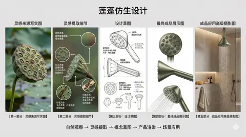 Lotus seedpod biomimicry design poster prompt