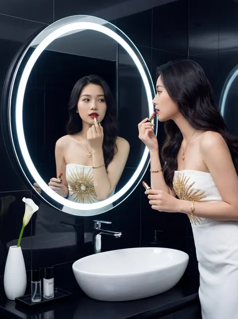 Luxury bathroom lipstick portrait prompt