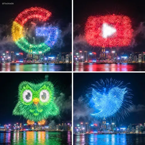 Logo-shaped fireworks city photo prompt