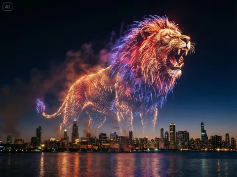 Roaring lion fireworks night prompt