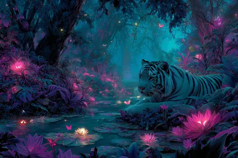 Bioluminescent rainforest tiger prompt