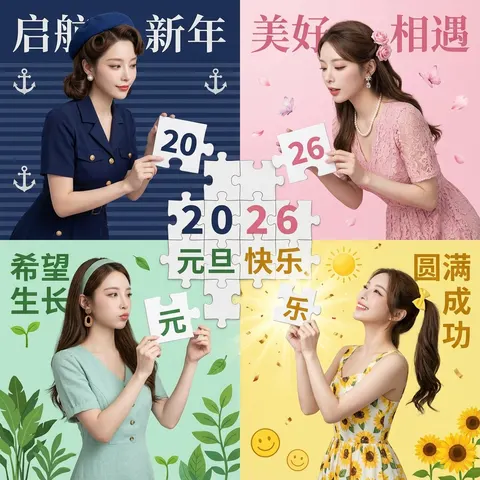 2x2 puzzle grid studio portrait prompt