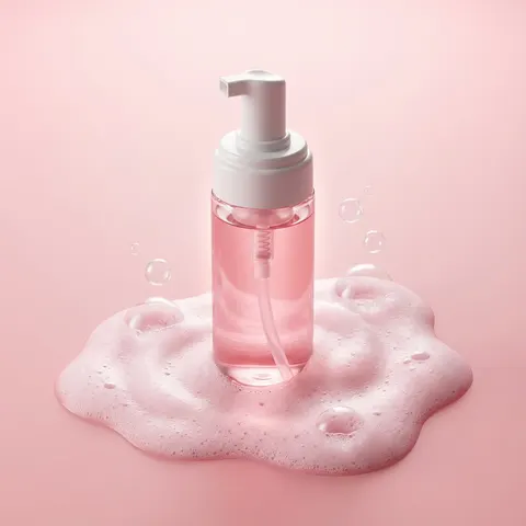 Pink cleanser foam product photo prompt